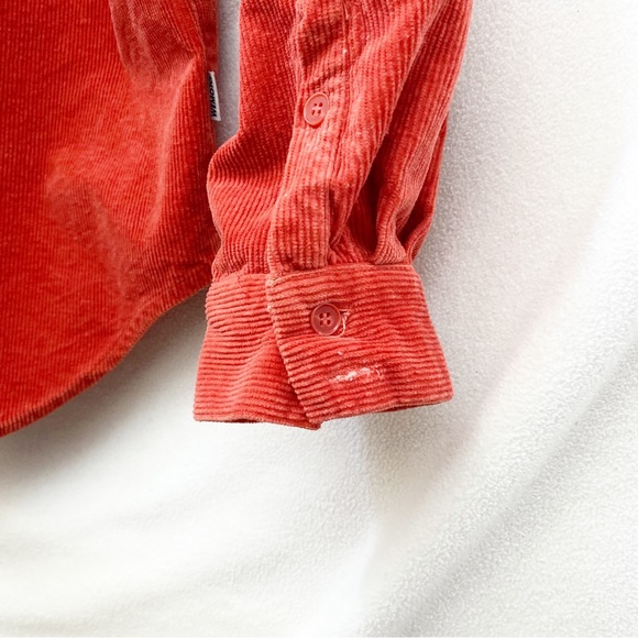 Unisex Orange Cozy Corduroy Button-up Overshirt with Mandarin Collar - Picture 8 of 11